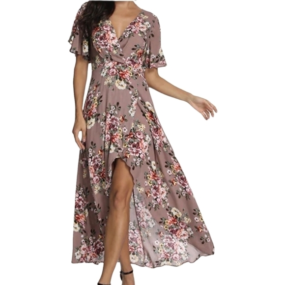 Azalosie Dresses & Skirts - Azalosie floral faux wrap hi-lo maxi dress size XL